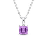 1.00 Carat (ctw) Princess-Cut Amethyst Solitaire Pendant Necklace in Sterling Silver with Chain